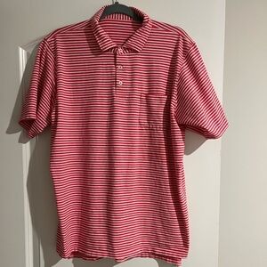 B Draddy Golf Polo Shirt Mens Pima Cotton Pink Striped Pocket Soft Sz L